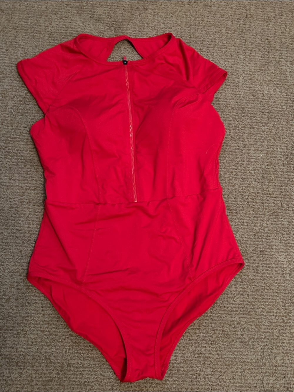 Athleta Bright Red Front-Zip Short-Sleeve One-Piece